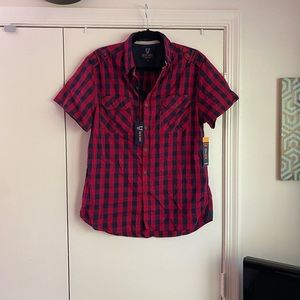 NWT Mens Quilted Giraffe Checkered Button Up Size M